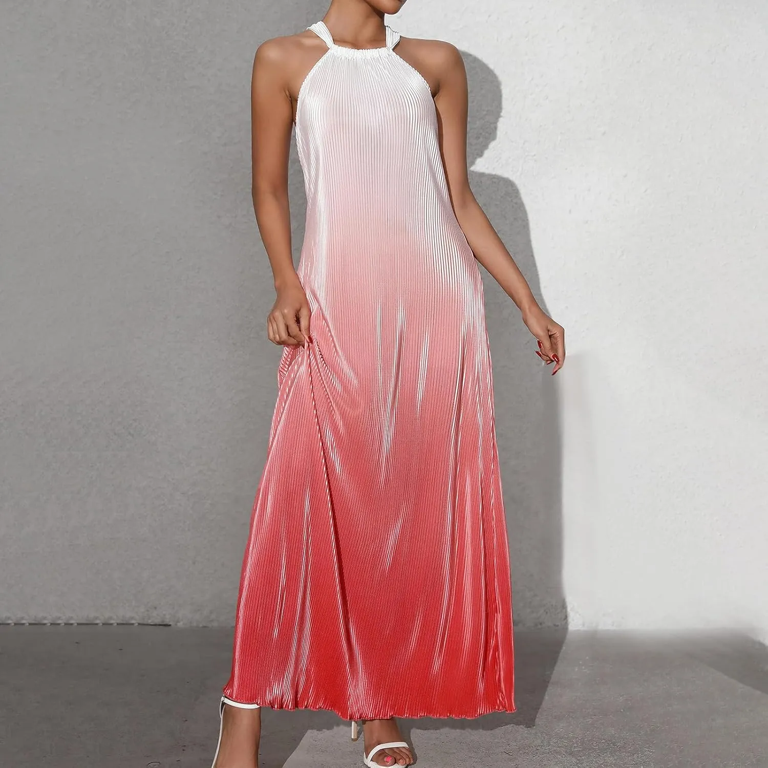 SMIDOW Maxi Dresses for Women 2025 Sexy Elegant Sleeveless Halter Neck Long Dress Gradient Cocktail Party Prom Dress