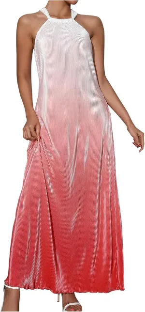 SMIDOW Maxi Dresses for Women 2025 Sexy Elegant Sleeveless Halter Neck Long Dress Gradient Cocktail Party Prom Dress