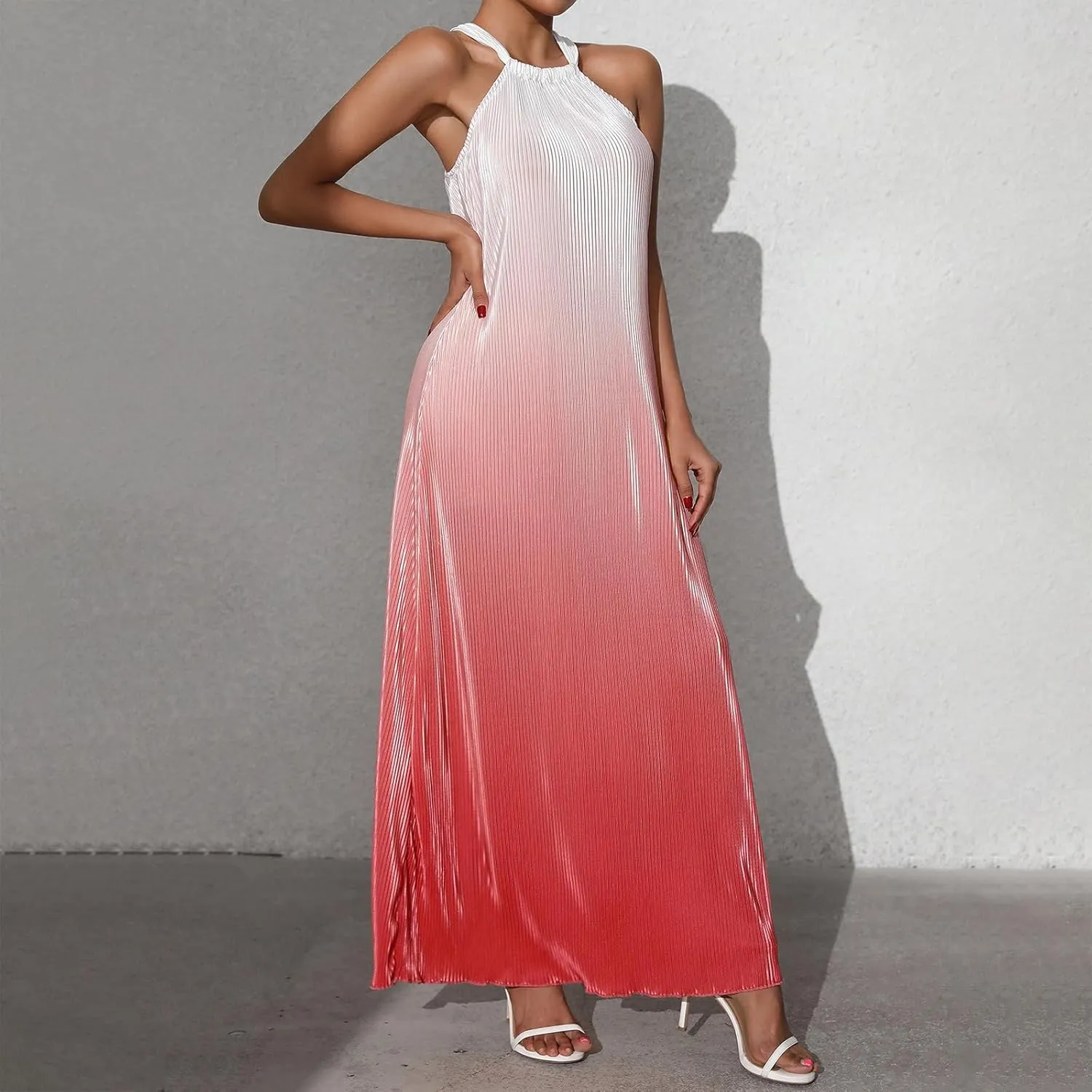 SMIDOW Maxi Dresses for Women 2025 Sexy Elegant Sleeveless Halter Neck Long Dress Gradient Cocktail Party Prom Dress