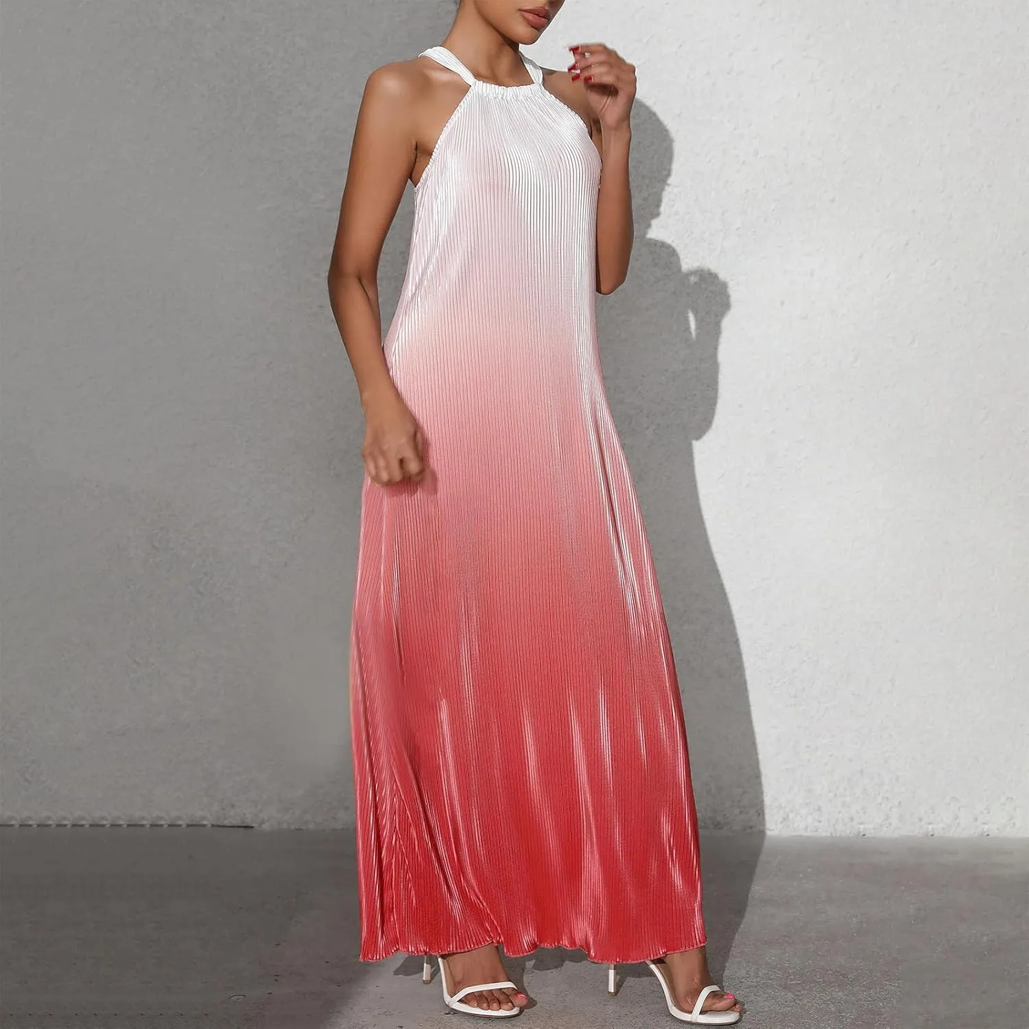 SMIDOW Maxi Dresses for Women 2025 Sexy Elegant Sleeveless Halter Neck Long Dress Gradient Cocktail Party Prom Dress