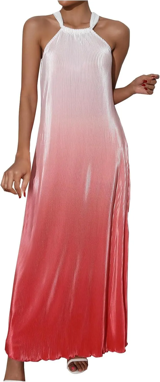 SMIDOW Maxi Dresses for Women 2025 Sexy Elegant Sleeveless Halter Neck Long Dress Gradient Cocktail Party Prom Dress