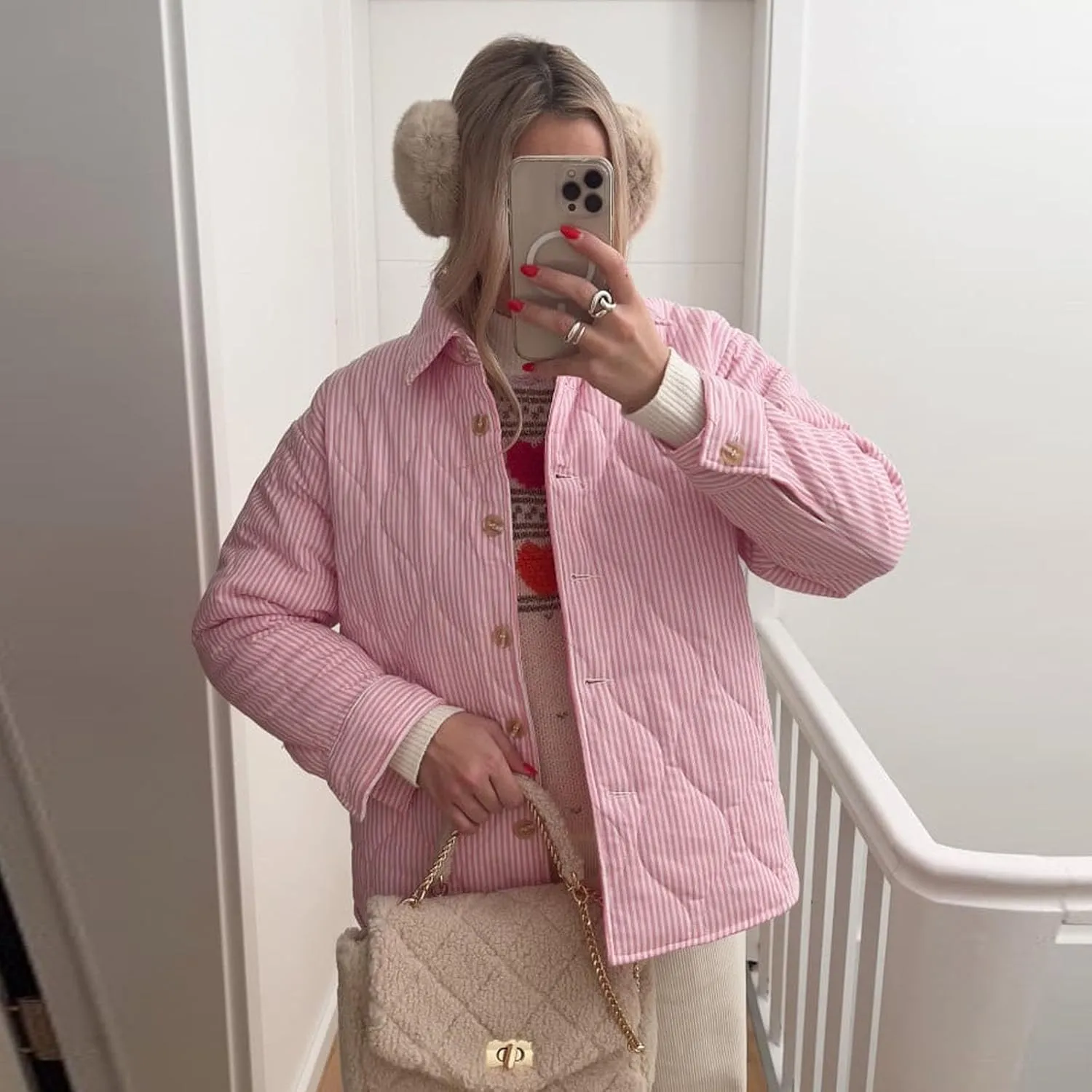 SOLILOQUY Women Y2K Striped Quilted Jacket Turn-Down Collar Button Puffer Coat Fall Winter Cropped Padded Jacket Cardigan