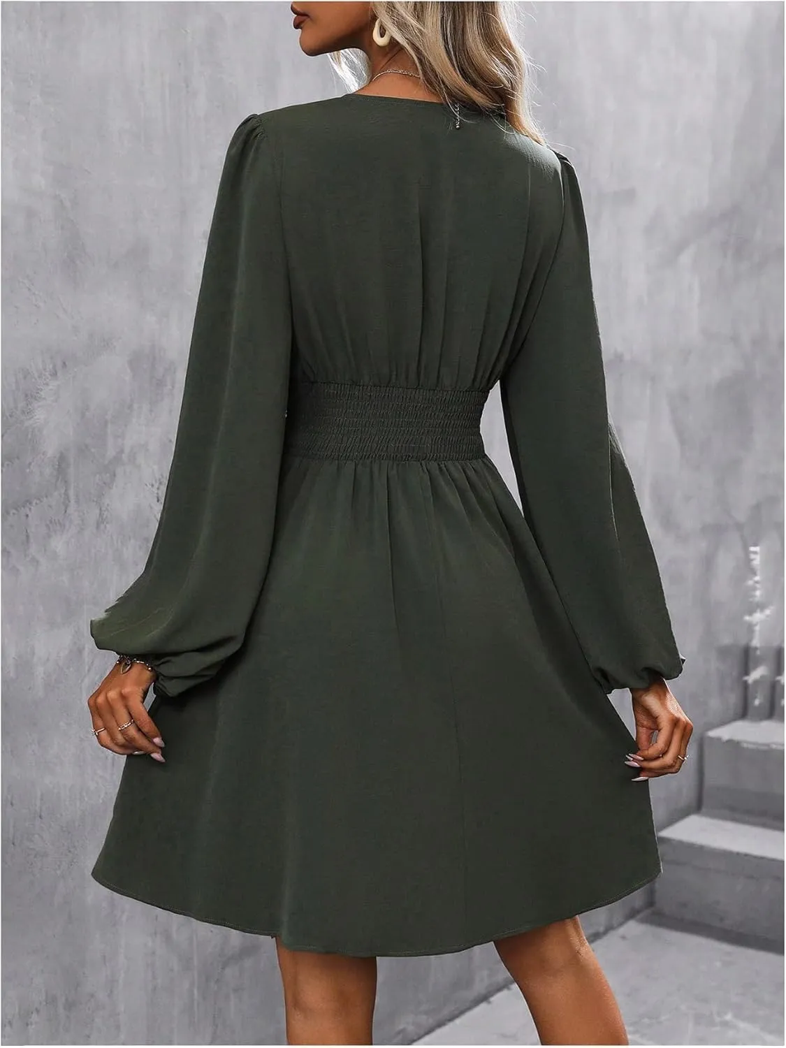 SOLY HUX Women's Elegant Dress V Neck Long Sleeve High Waist Swing Prom Cocktail Short Dresses