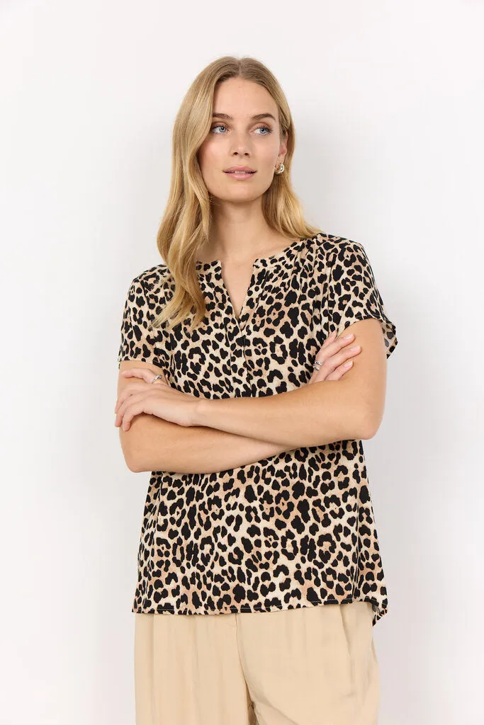 Soyaconcept 'Pietta' Leopard Print Short Sleeve Blouse