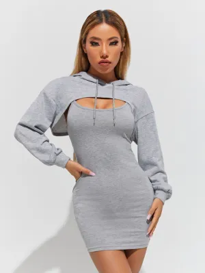 Sporty Plain Drawstring Long Sleeve Hooded Women Two-Piece Outfits