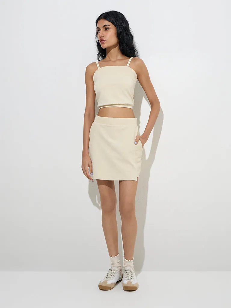 Studiofit Light Beige Cotton-Blend Top