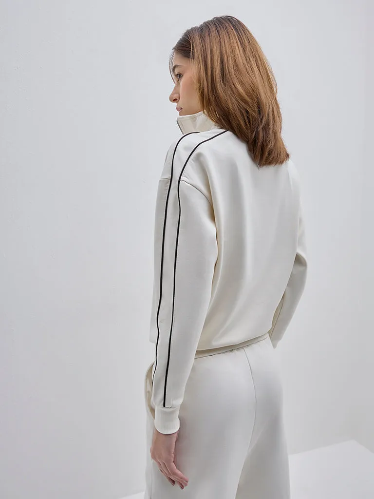Studiofit Off-White Seam-Detailed Sweatshirt
