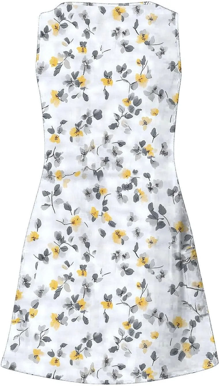 Summer Dresses for Women 2025 Loose V Neck Sleeveless Short Dress Casual Floral Boho Beach Sundresses with Pockets