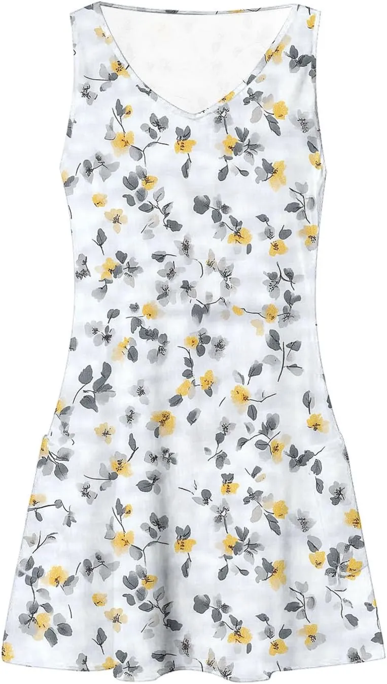 Summer Dresses for Women 2025 Loose V Neck Sleeveless Short Dress Casual Floral Boho Beach Sundresses with Pockets
