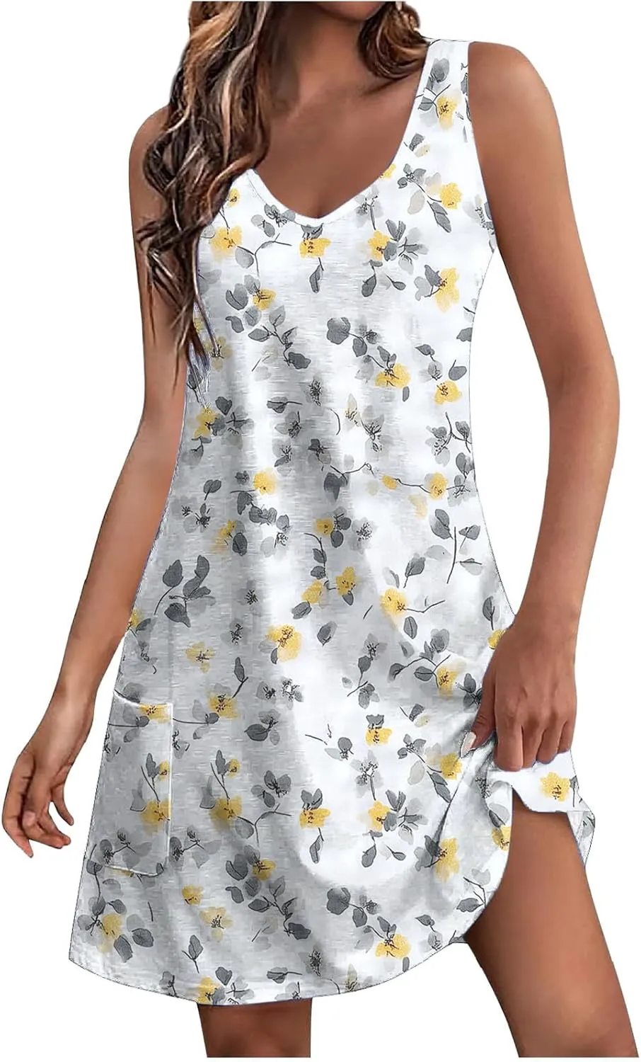 Summer Dresses for Women 2025 Loose V Neck Sleeveless Short Dress Casual Floral Boho Beach Sundresses with Pockets