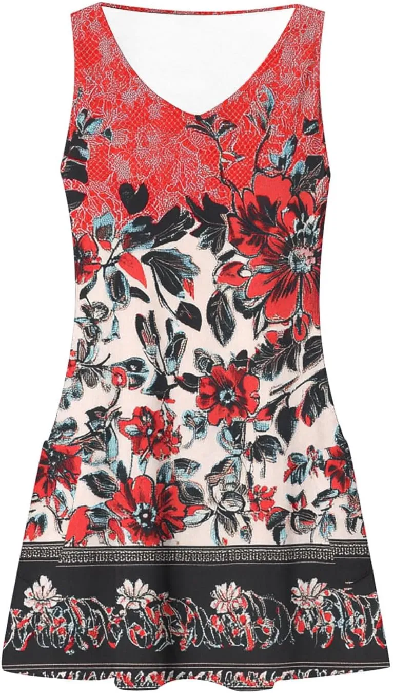 Summer Dresses for Women 2025 Short Vacation Boho Floral Sun Dress Casual Loose V Neck Sleeveless Tank Dress