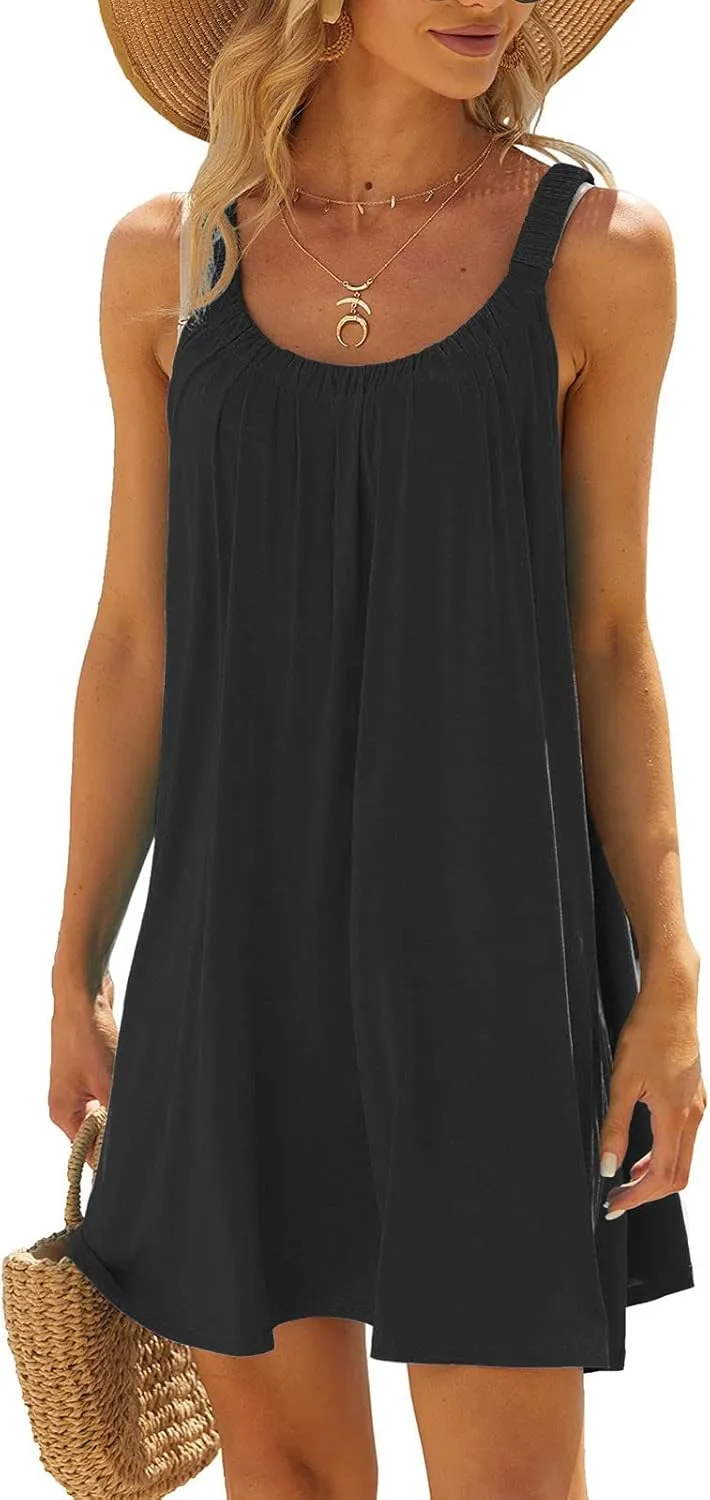 Summer Dresses for Women 2025 Trendy Halter U Neck Sun Dress Casual Loose Fit Beach Cover Up Vacation Mini Dresses