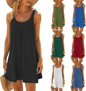 Summer Dresses for Women 2025 Trendy Halter U Neck Sun Dress Casual Loose Fit Beach Cover Up Vacation Mini Dresses