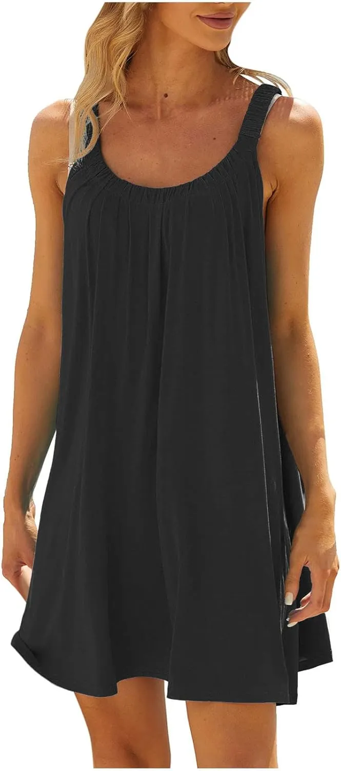 Summer Dresses for Women 2025 Trendy Halter U Neck Sun Dress Casual Loose Fit Beach Cover Up Vacation Mini Dresses