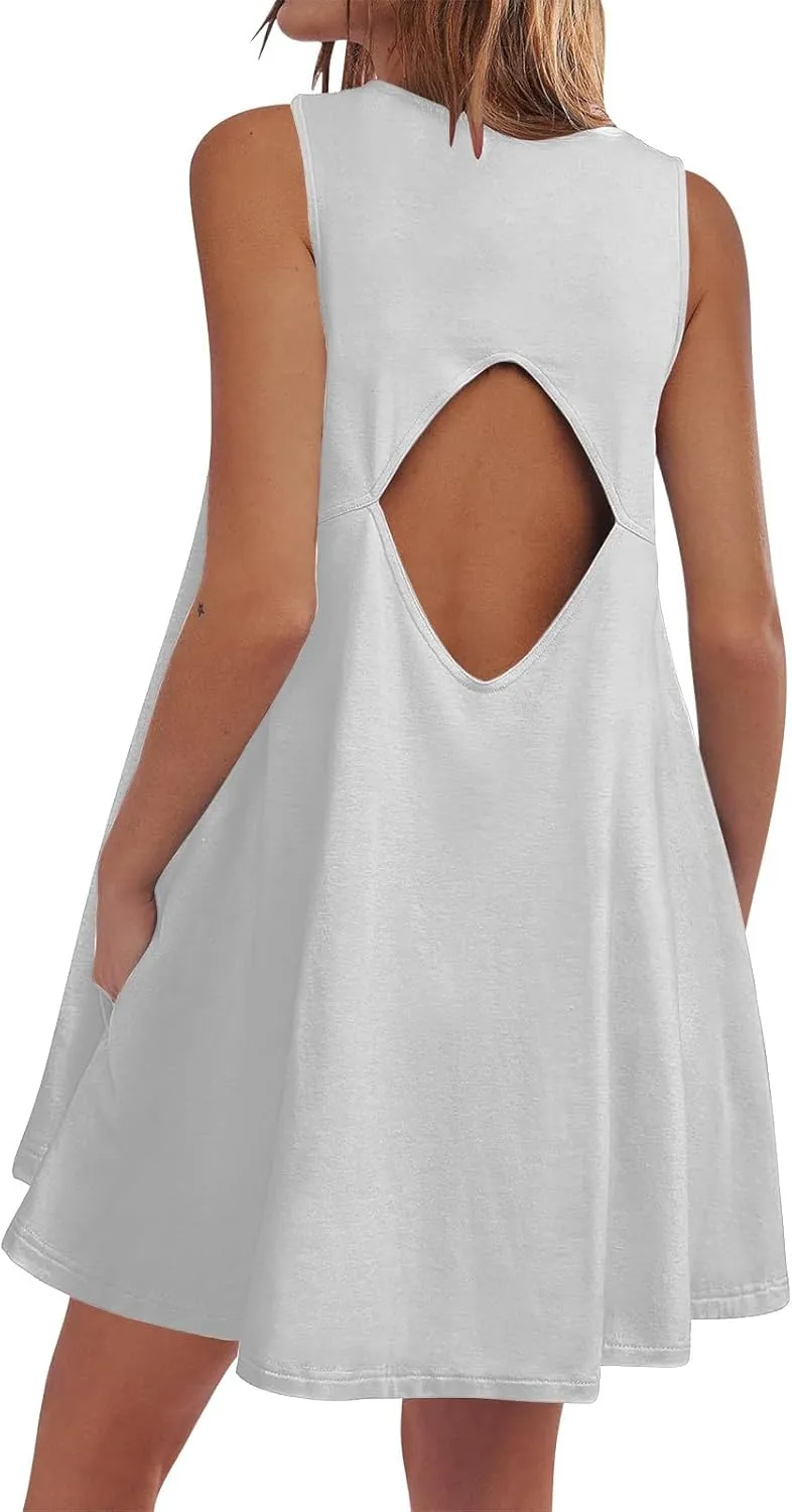 Summer Dresses for Women 2025 Vacation Boho Beach Backless Cover Up Ruffle Mini Dress Casual Loose Flowy Sun Dress