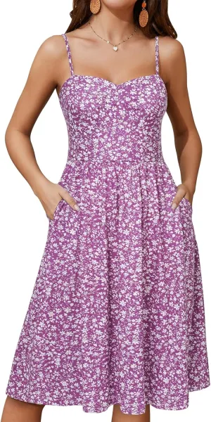 Sundresses for Women 2025 with Pockets Sleeveless Spaghetti Strap Aline Summer Dresses
