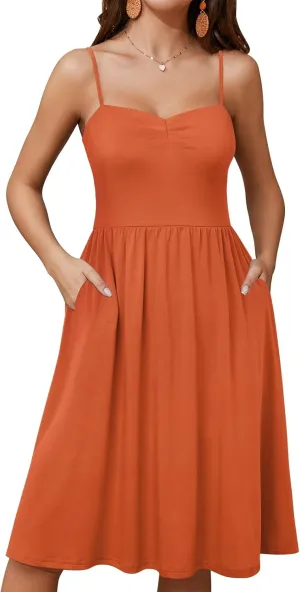 Sundresses for Women 2025 with Pockets Sleeveless Spaghetti Strap Aline Summer Dresses