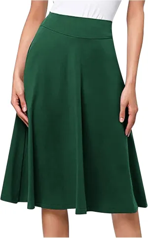 TANGNADE Plus Size Midi Skirt Summer Elastic High Waisted A-Line Flowy Below Knee Skirts Flare A-Line Skirt Business Casual