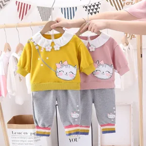Toddler Girls Cartoon Cat Printed Top & Pants Girl Wholesale