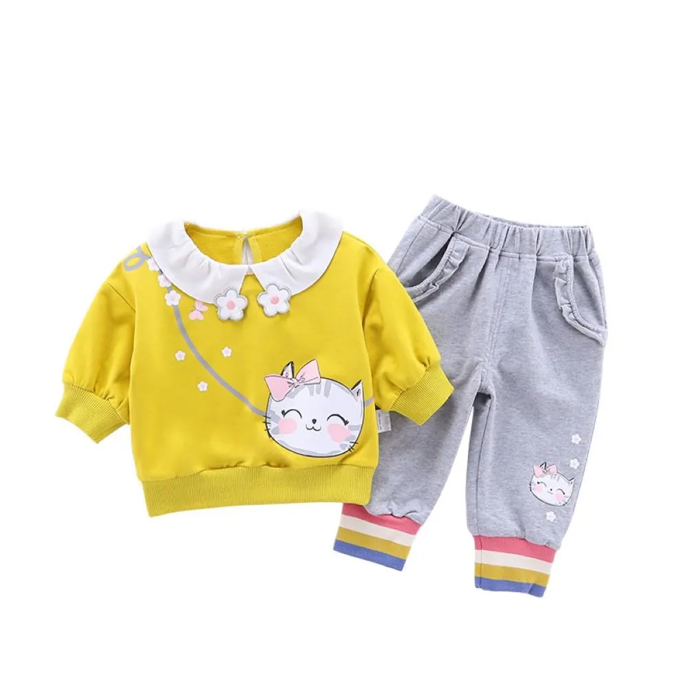Toddler Girls Cartoon Cat Printed Top & Pants Girl Wholesale