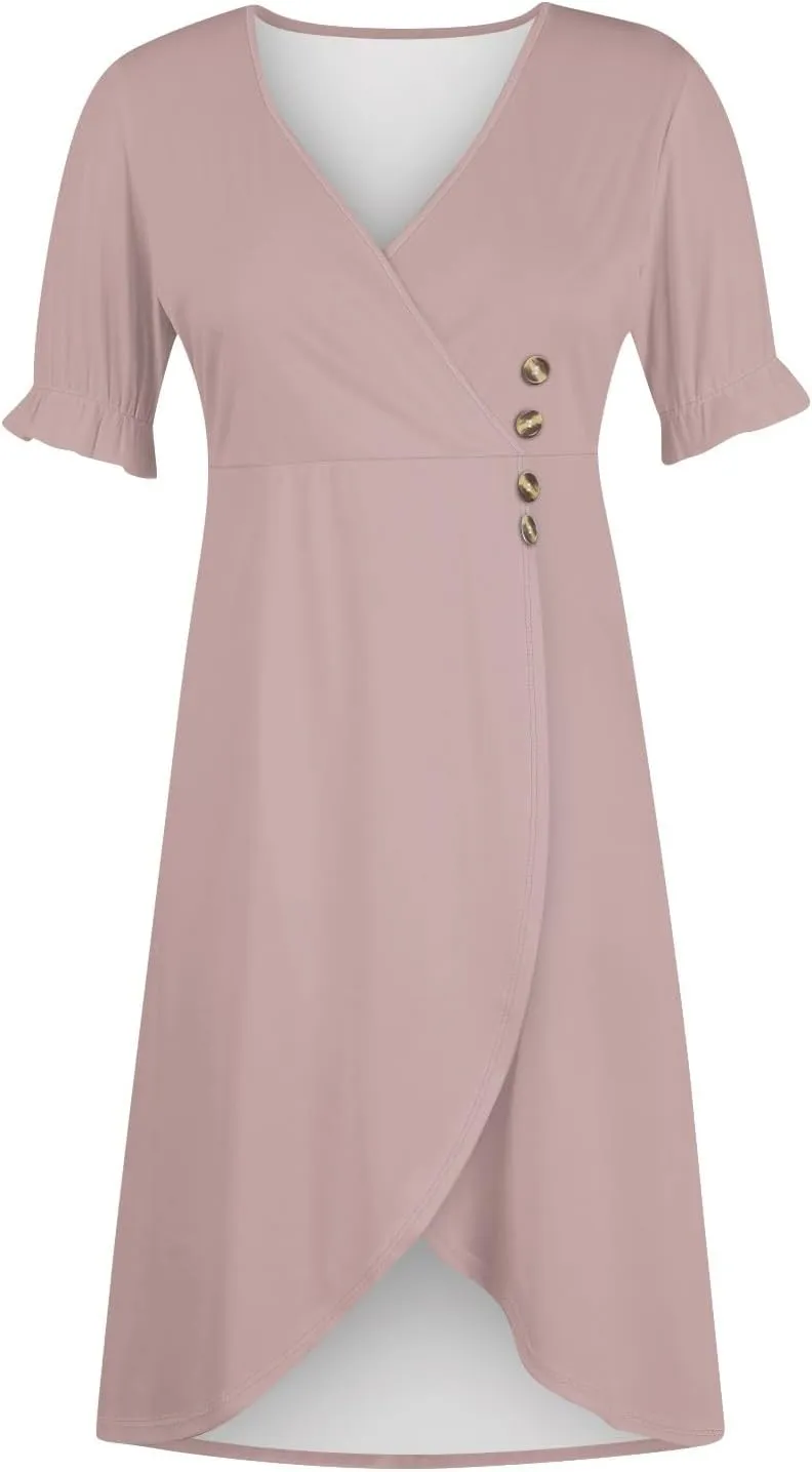 Travel Dresses for Women,Summer Elegant Wrap V Neck Boho Dress Flowy Ruched Hawaiian Maxi Summer Dress