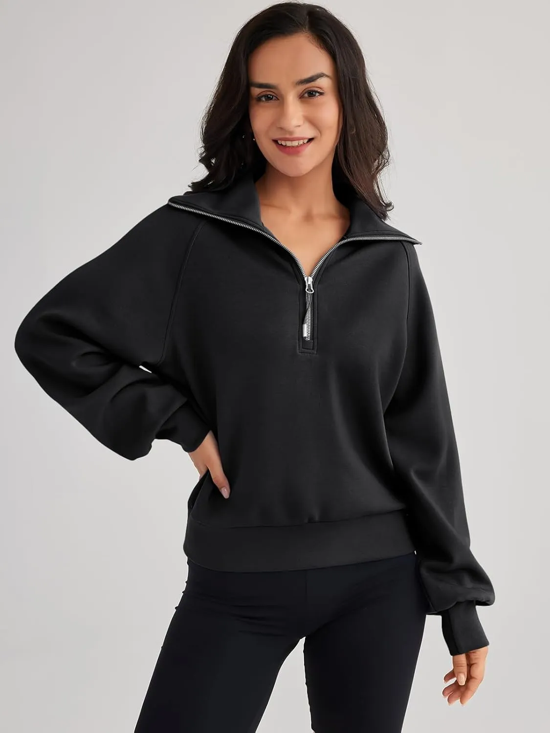Trendy Queen Womens Oversized Sweatshirts Half Zip Pullover Long Sleeve Quarter Zip Hoodies Teen Girls Fall Y2K Clothes