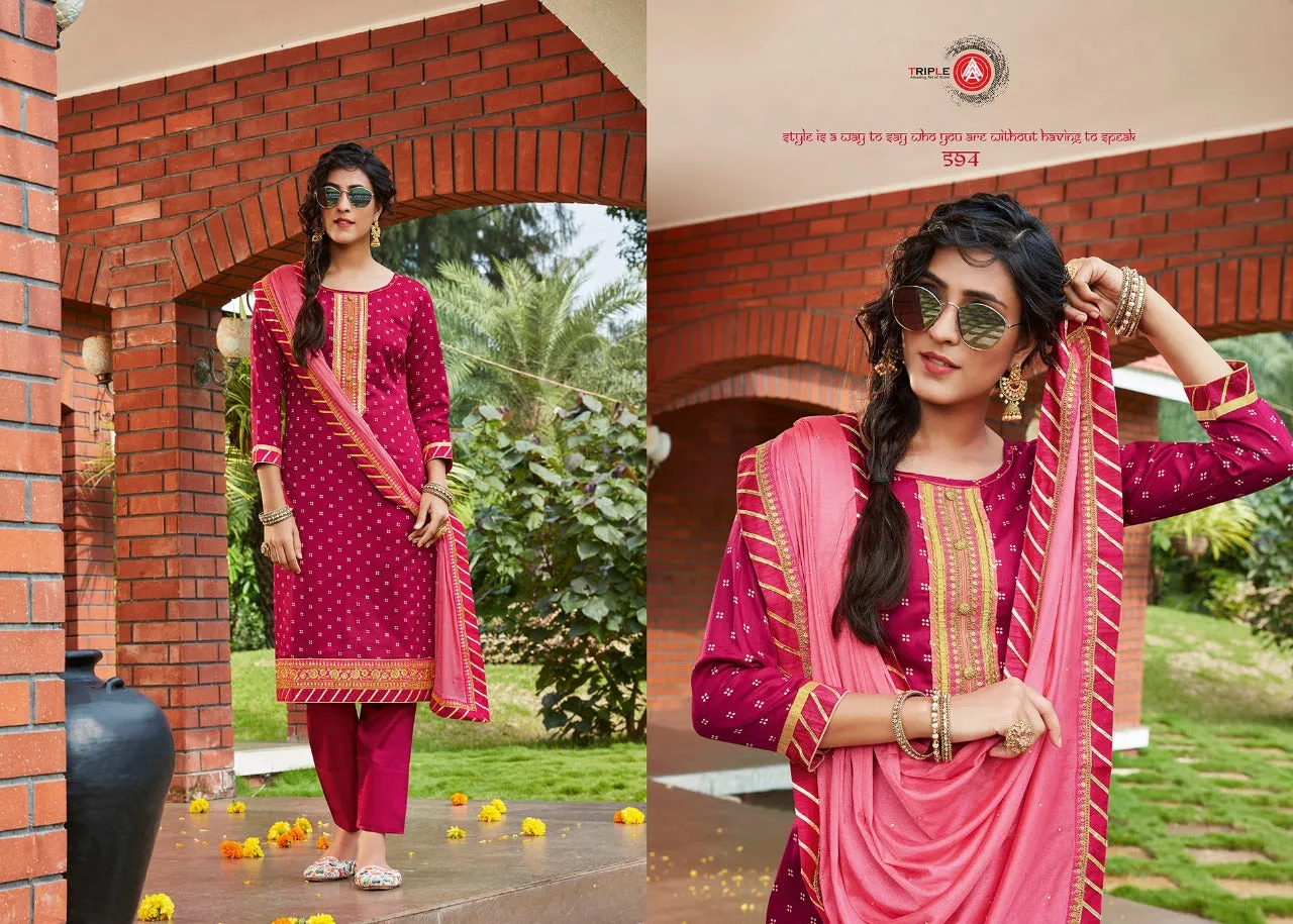 Triple Aaa Presents Kumkum Jam Printed Casual Wear Salwar Suits
