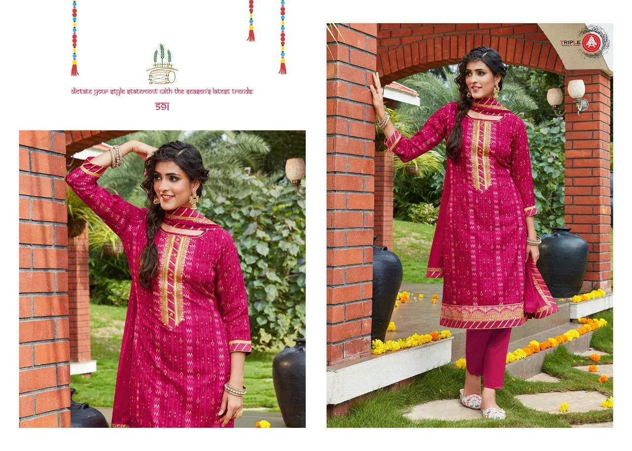 Triple Aaa Presents Kumkum Jam Printed Casual Wear Salwar Suits