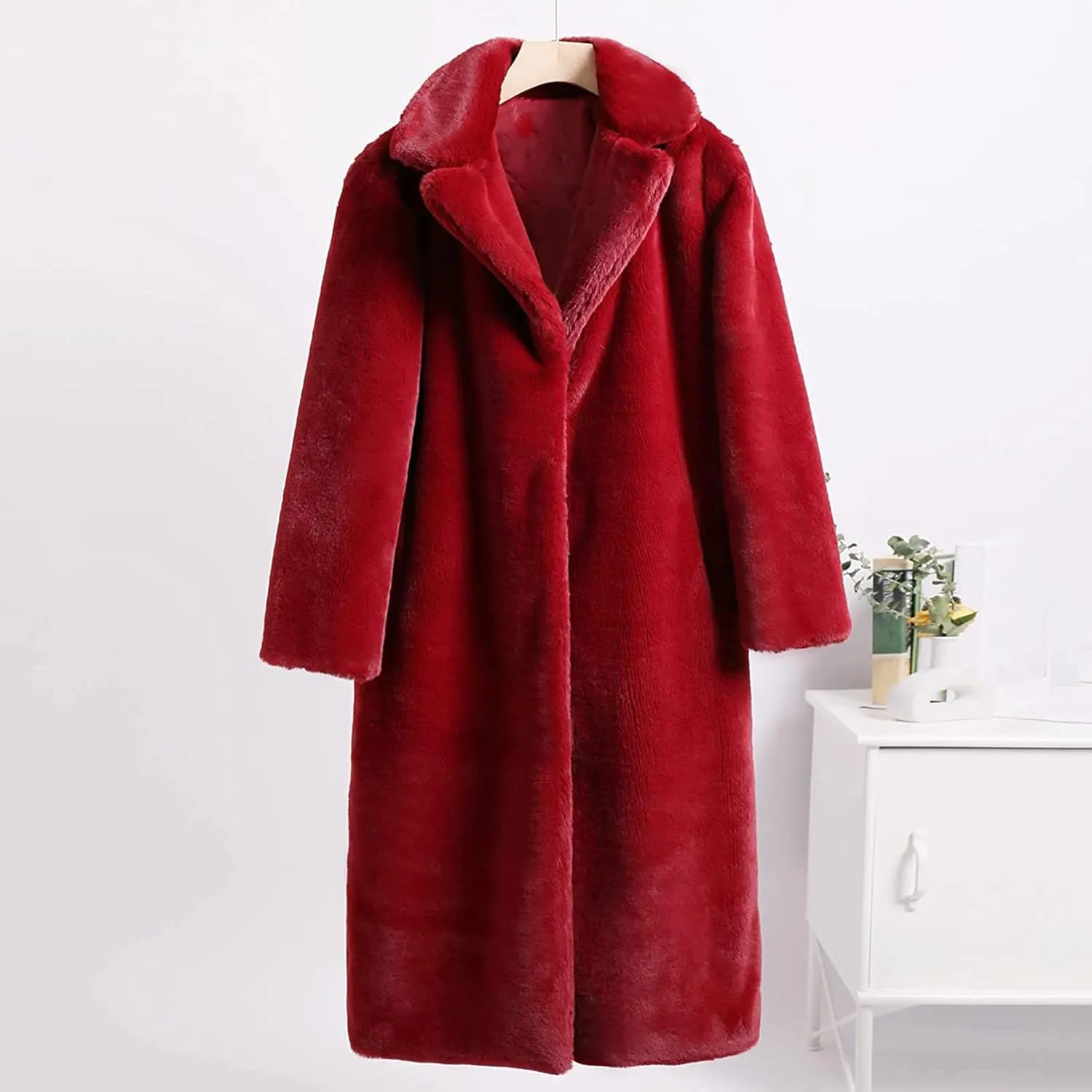 tuduoms Womens Faux Fur Sherpa Long Jacket Winter Coats Thickened Fleece Overcoat Cotton Padded Warm Fluffy Coat Plus Size