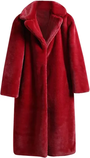 tuduoms Womens Faux Fur Sherpa Long Jacket Winter Coats Thickened Fleece Overcoat Cotton Padded Warm Fluffy Coat Plus Size