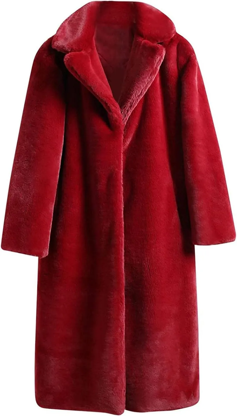 tuduoms Womens Faux Fur Sherpa Long Jacket Winter Coats Thickened Fleece Overcoat Cotton Padded Warm Fluffy Coat Plus Size