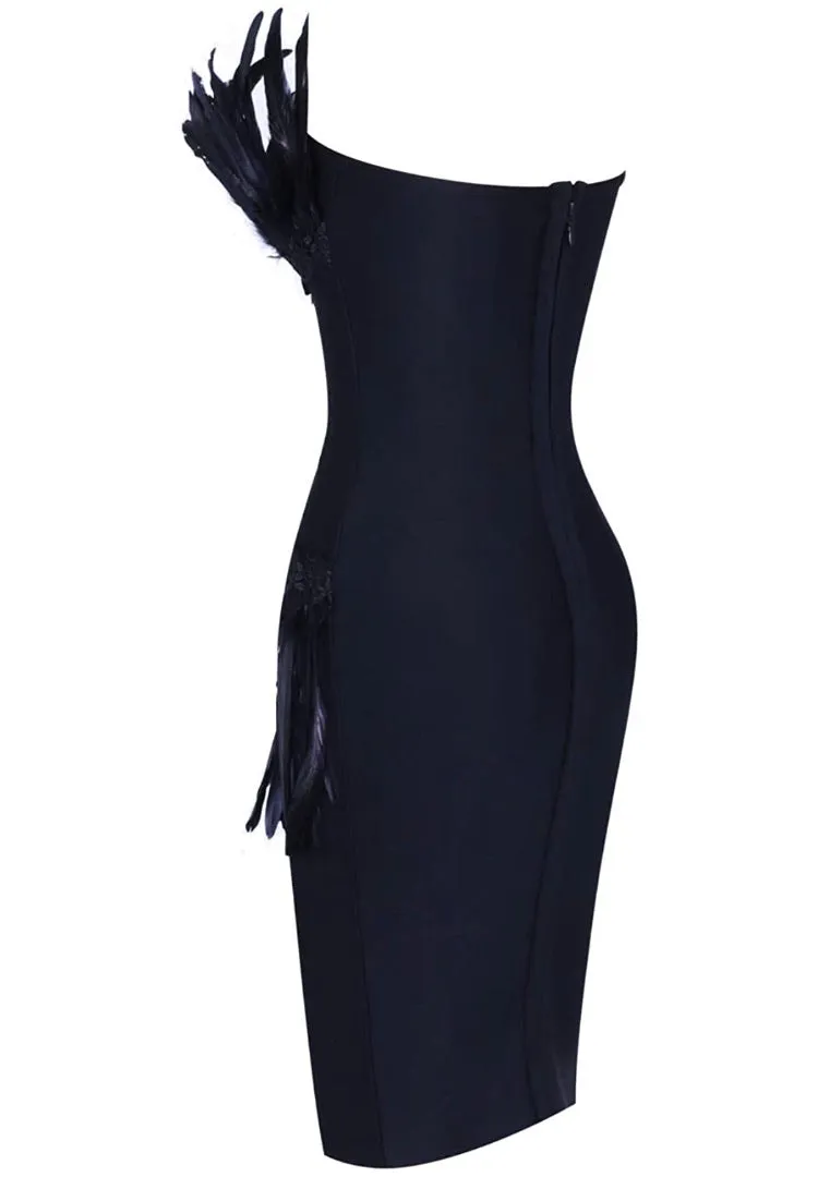 Unique- sexy feather bodycon bandage dress