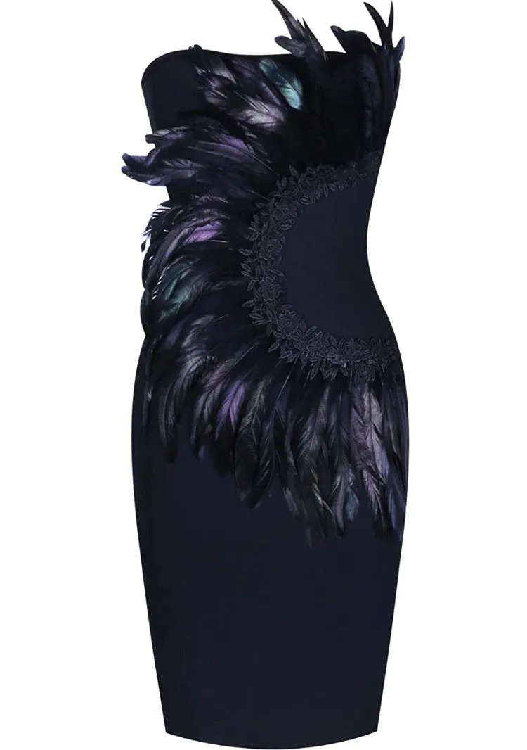 Unique- sexy feather bodycon bandage dress