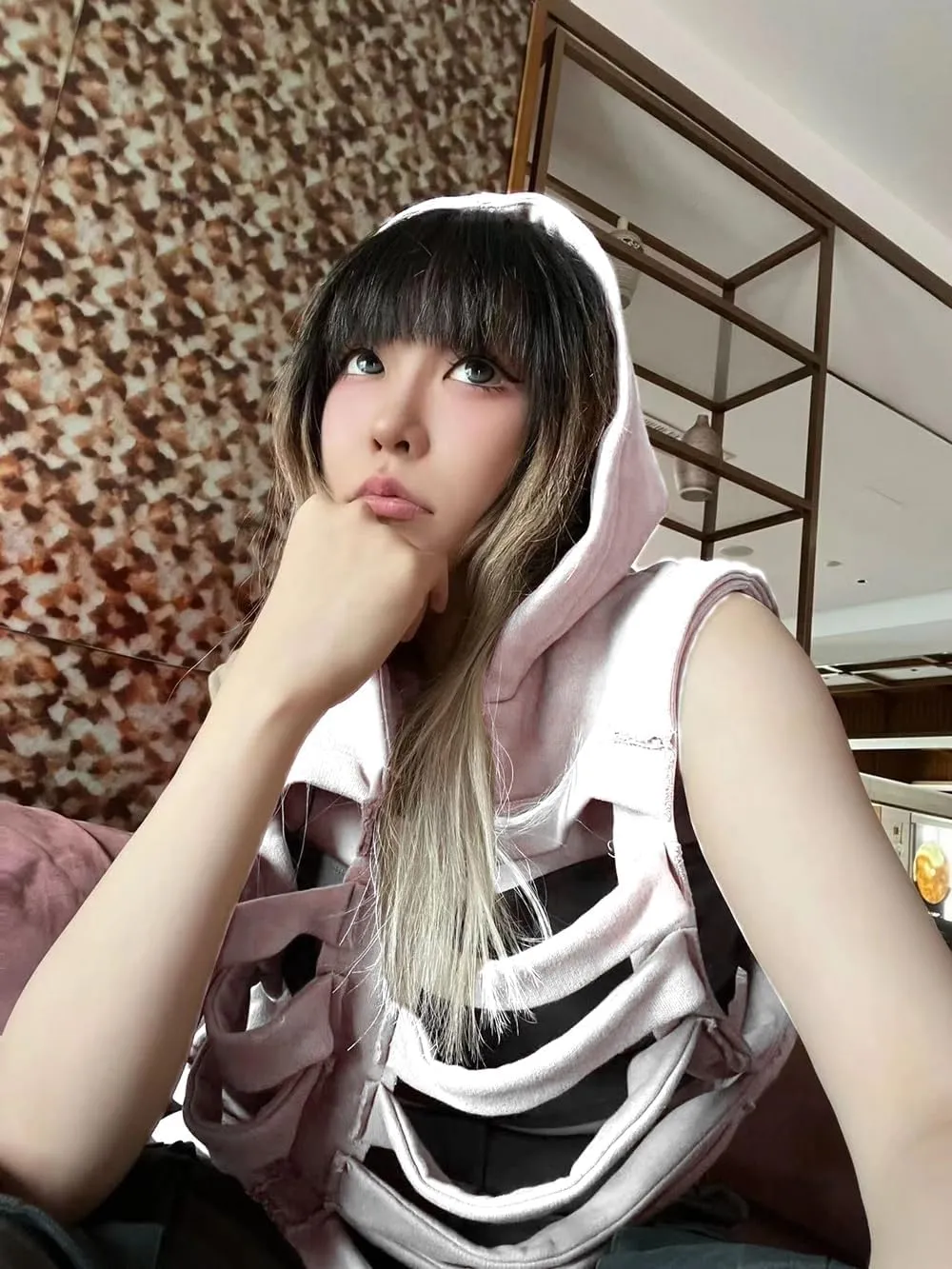 Unisex Oversized Skeleton Hoodie Men Cropped Sleeveless Sweatshirt for Women Goth Halloween Costume Skull Hooded Vest