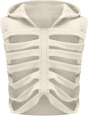 Unisex Oversized Skeleton Hoodie Men Cropped Sleeveless Sweatshirt for Women Goth Halloween Costume Skull Hooded Vest