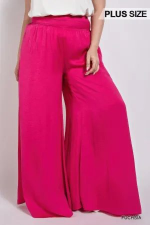 Washed Satin Wide Pants With Waist Smocked