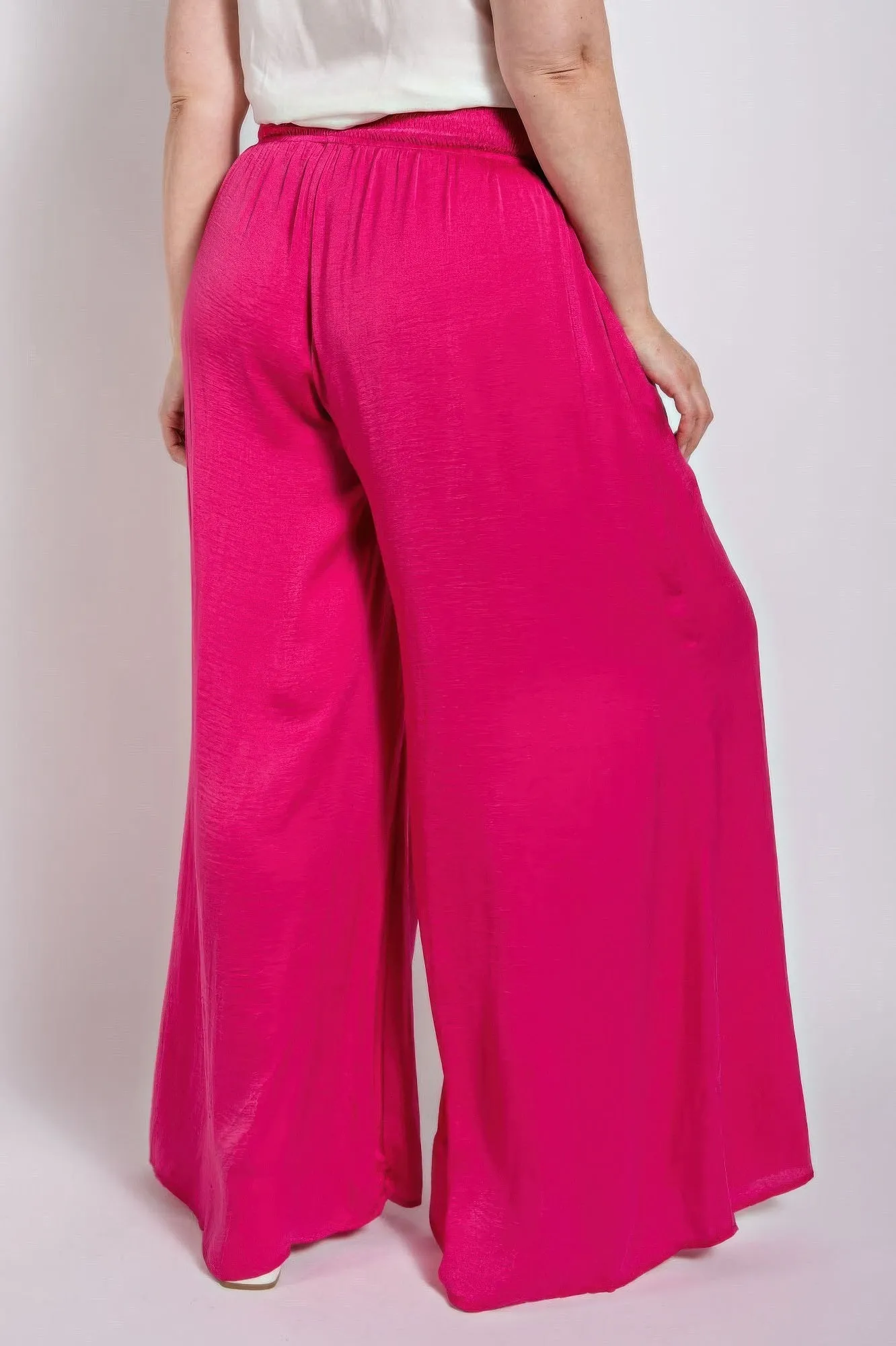 Washed Satin Wide Pants With Waist Smocked