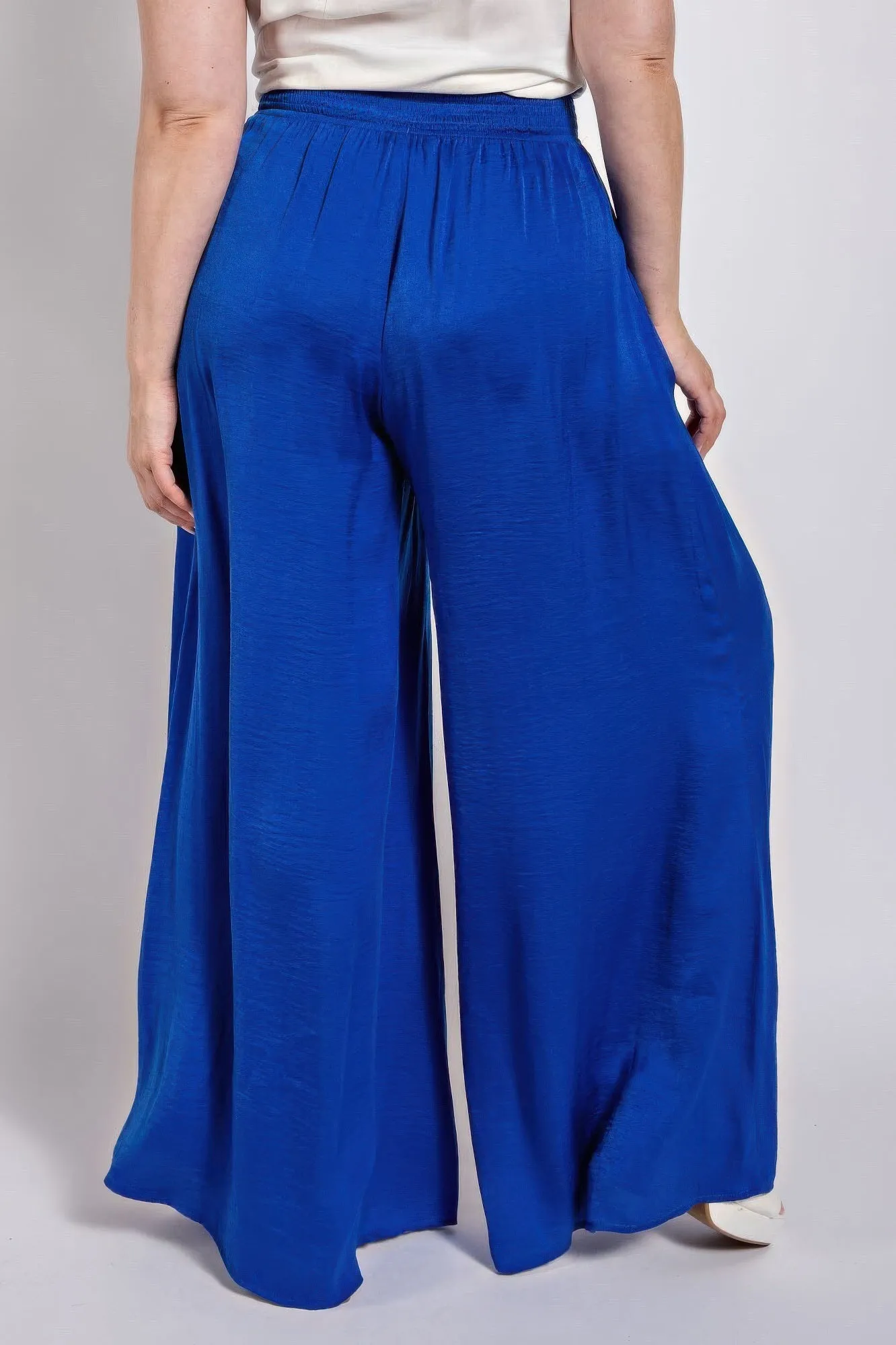 Washed Satin Wide Pants With Waist Smocked