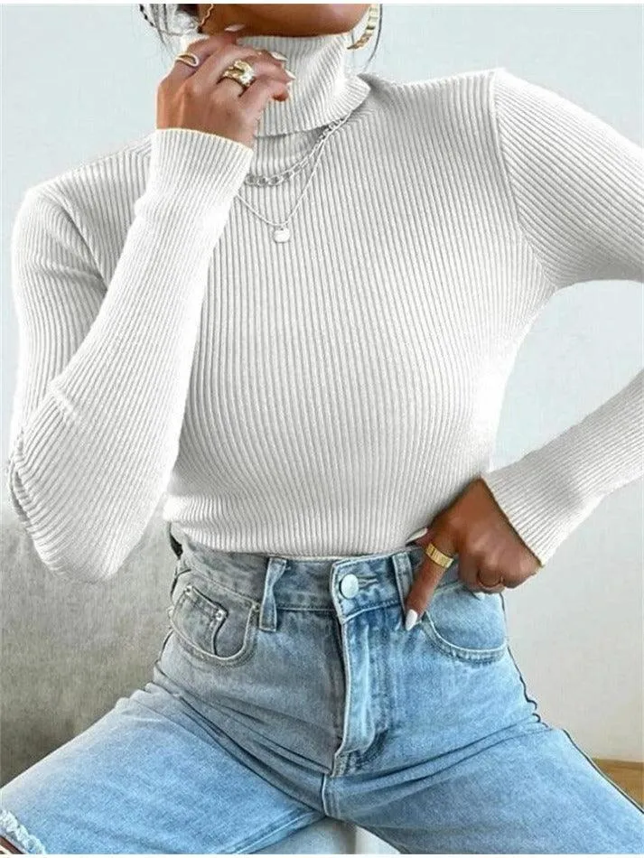 Wenkouban-Spring Casual Outfits Y2K Outfits Turtleneck Ribbed Knit Sweater