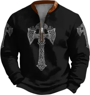 Western Skull Grapic Hoodies For Men Half Zip Pullover Novelty Nautical Anchor Print Outdoor Casual Sweatshirts