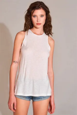 White Sleeveless Crew Neck Cut-Out Back Detail Longline Tank Top /2-2-2-1