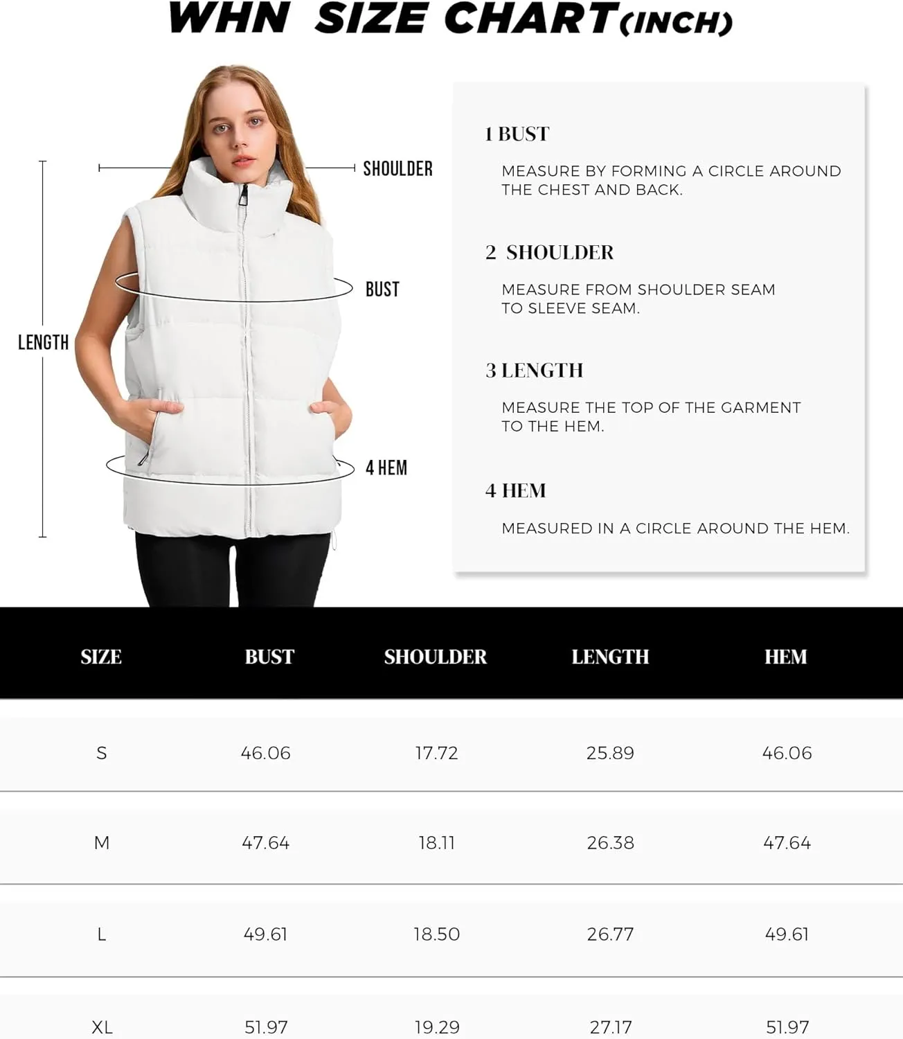 WHN Womens Puffer Vest 2024 Winter Zip Up Oversized Padded Puffy Jacket Coat with Pockets