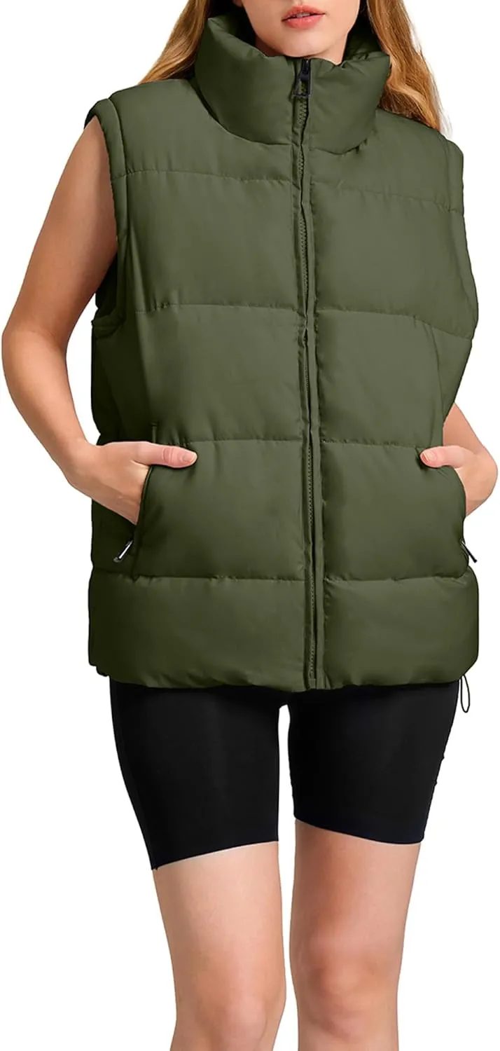WHN Womens Puffer Vest 2024 Winter Zip Up Oversized Padded Puffy Jacket Coat with Pockets