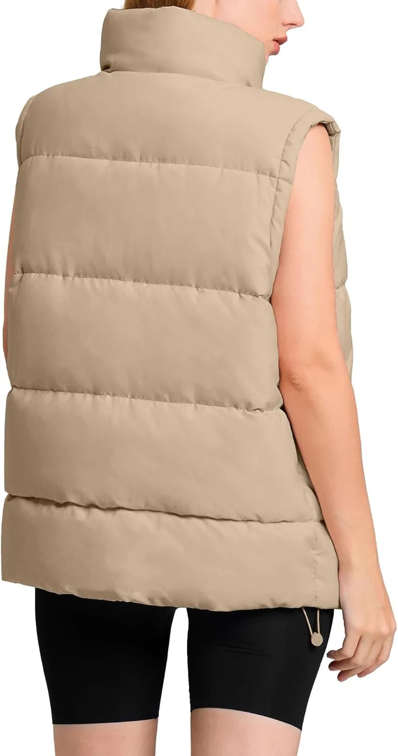 WHN Womens Puffer Vest 2024 Winter Zip Up Oversized Padded Puffy Jacket Coat with Pockets