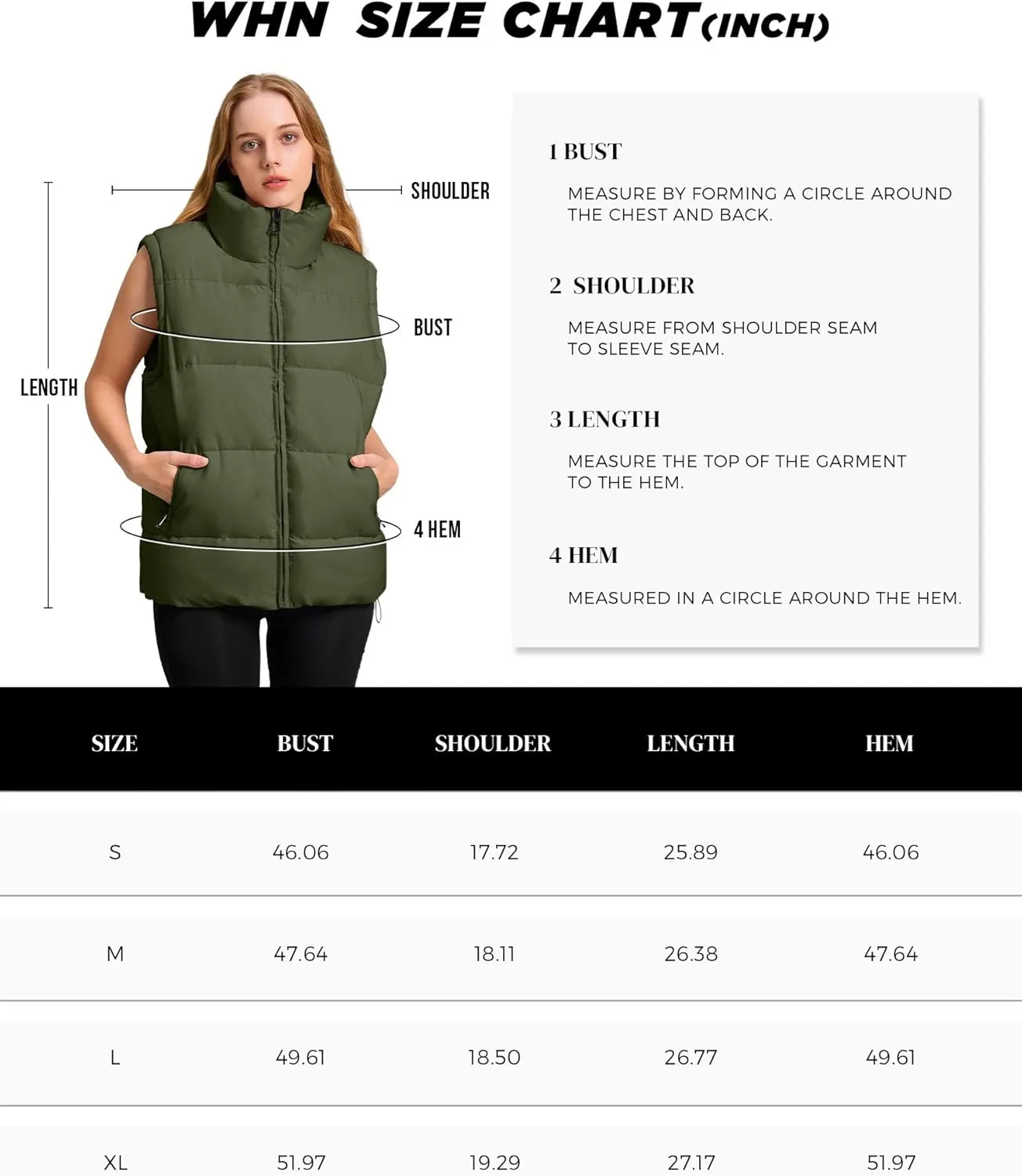 WHN Womens Puffer Vest 2024 Winter Zip Up Oversized Padded Puffy Jacket Coat with Pockets