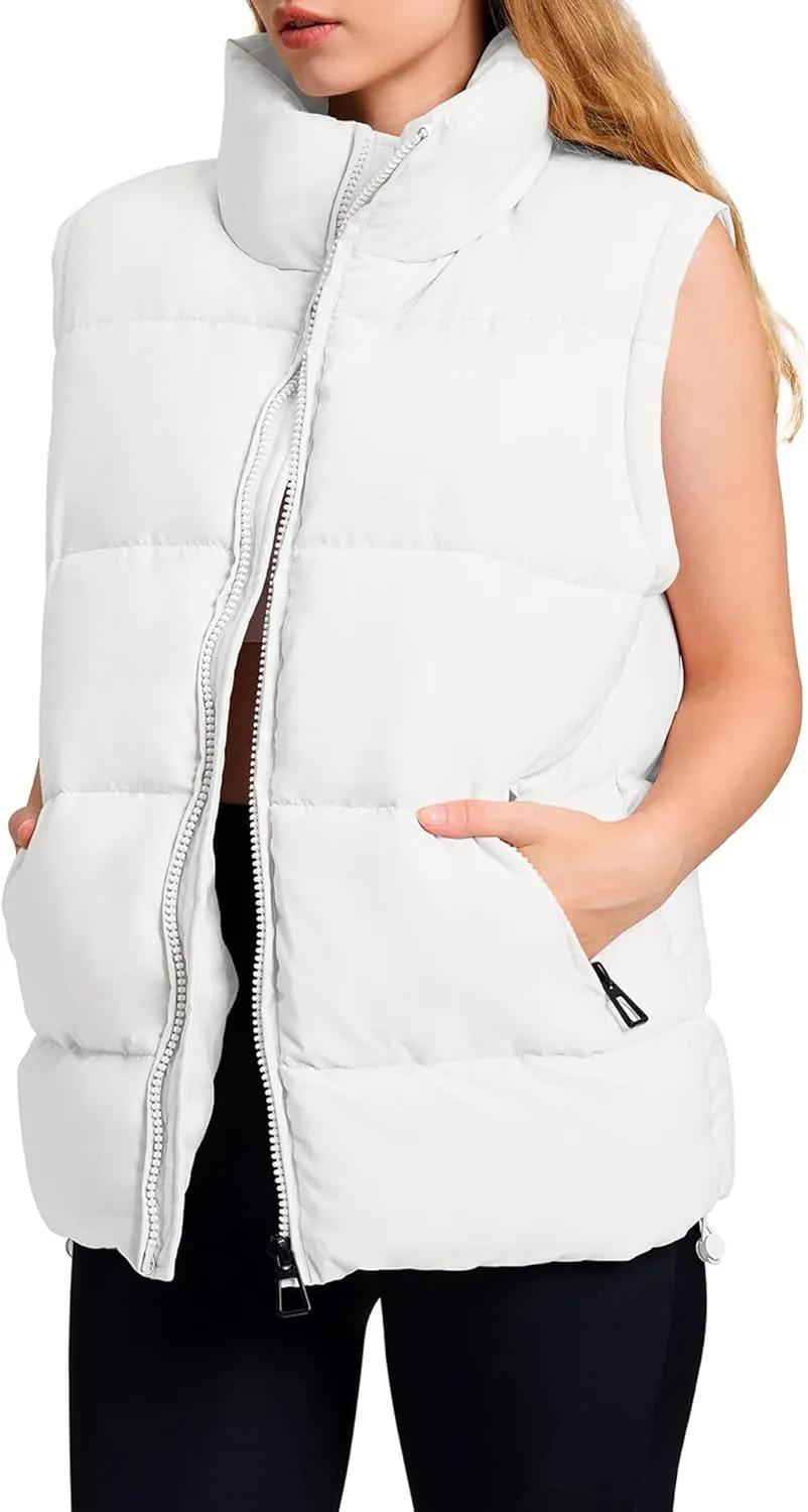 WHN Womens Puffer Vest 2024 Winter Zip Up Oversized Padded Puffy Jacket Coat with Pockets