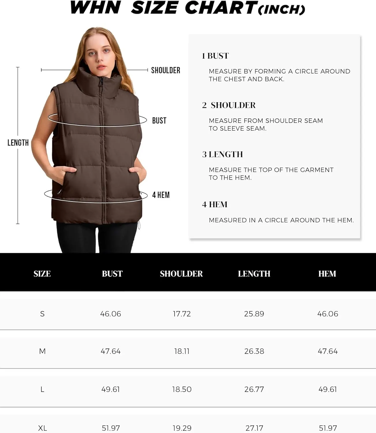 WHN Womens Puffer Vest 2024 Winter Zip Up Oversized Padded Puffy Jacket Coat with Pockets