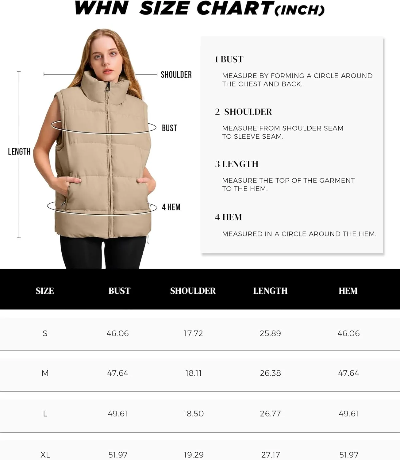 WHN Womens Puffer Vest 2024 Winter Zip Up Oversized Padded Puffy Jacket Coat with Pockets
