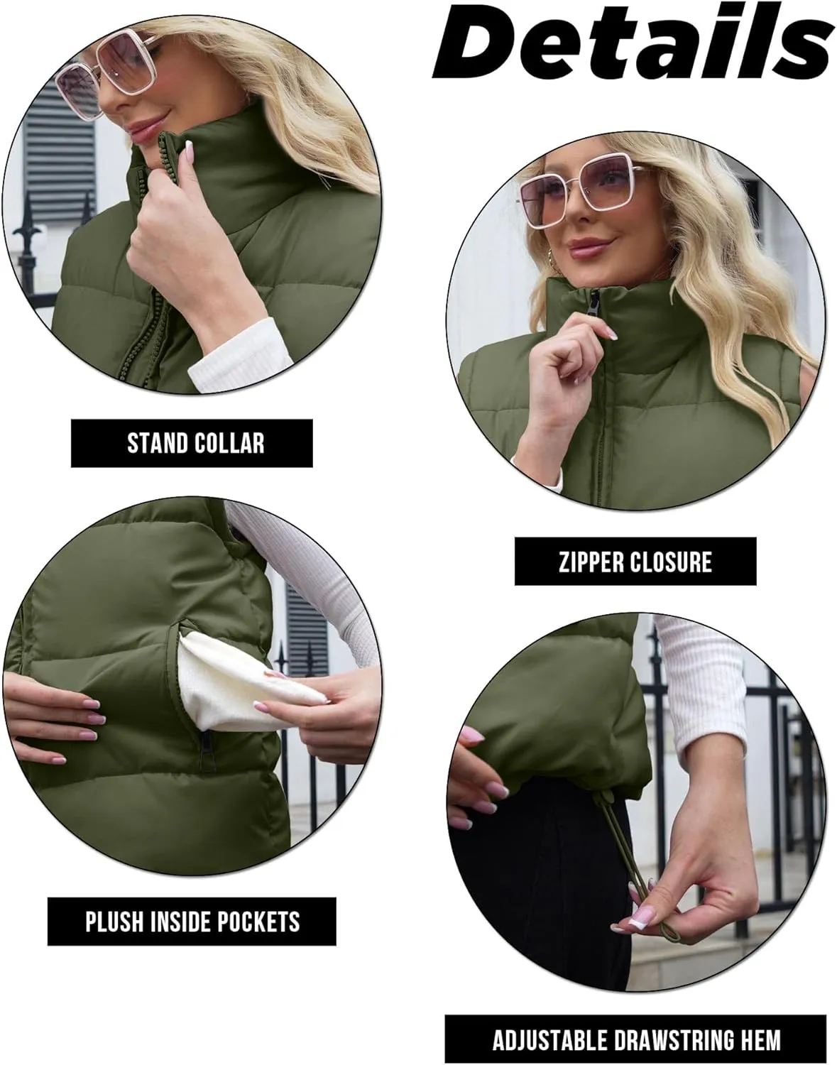 WHN Womens Puffer Vest 2024 Winter Zip Up Oversized Padded Puffy Jacket Coat with Pockets