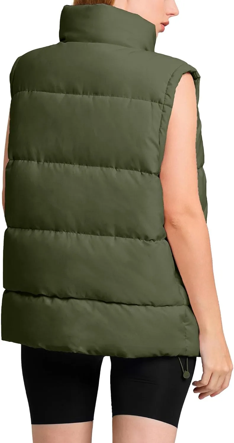 WHN Womens Puffer Vest 2024 Winter Zip Up Oversized Padded Puffy Jacket Coat with Pockets